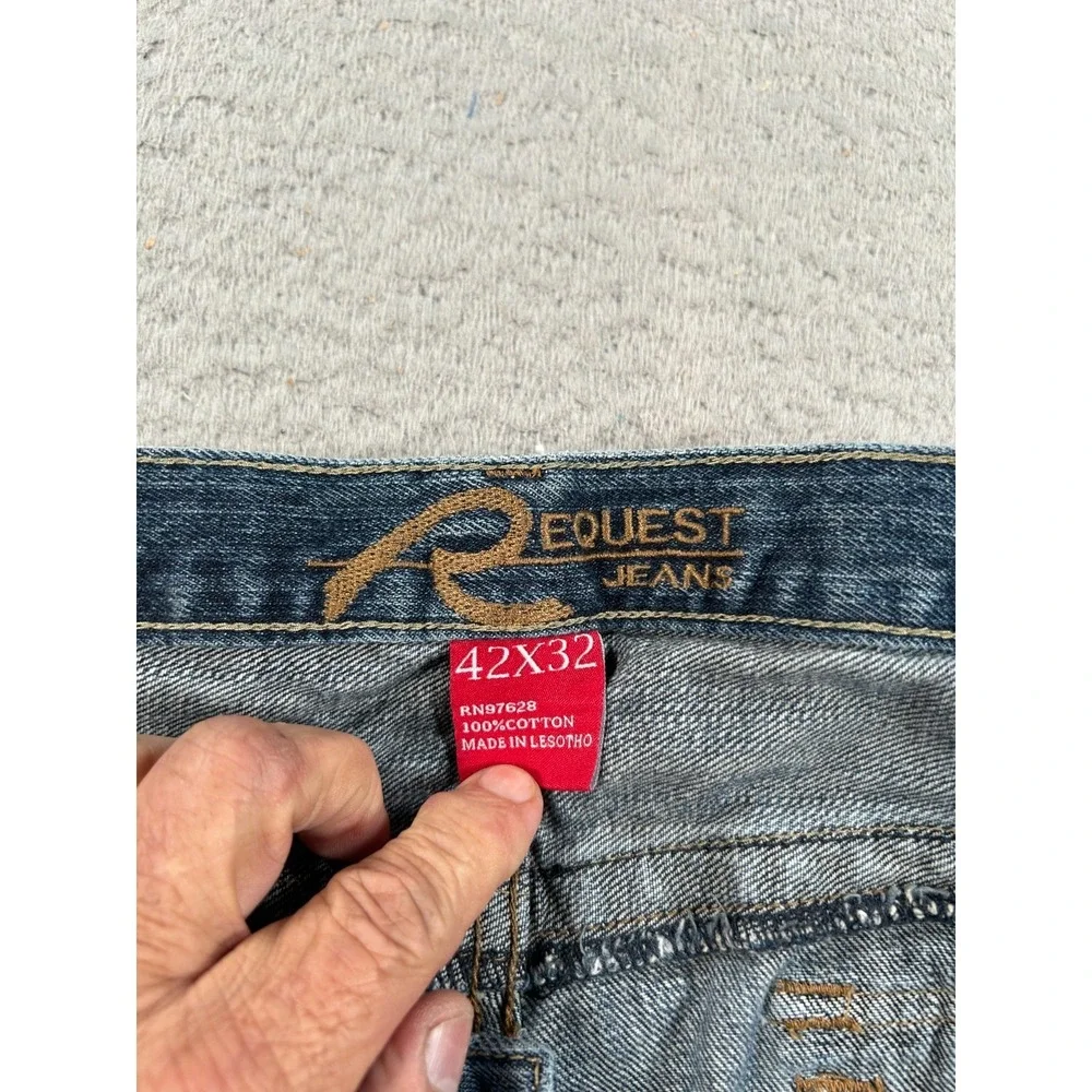Request Jeans Men 41x29 Blue Denim Straight Casual Western Dark Wash Flap Pocket